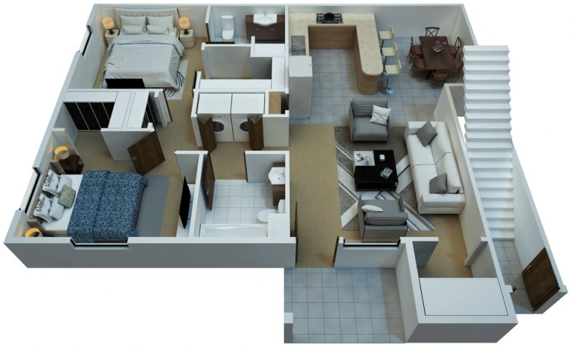 3D Floor Plan (view from entry) 3D Floor Plan (view from entry)
